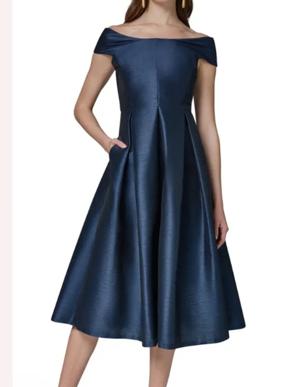 Donna Karan New York Off the Shoulder Dupioni Cocktail Dress-Size 10